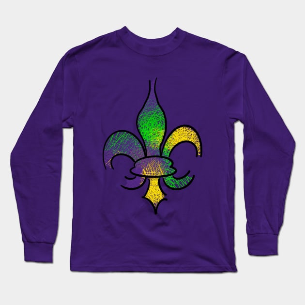 Mardi Gras Fleur De Lis Long Sleeve T-Shirt by Stephanie Kennedy 